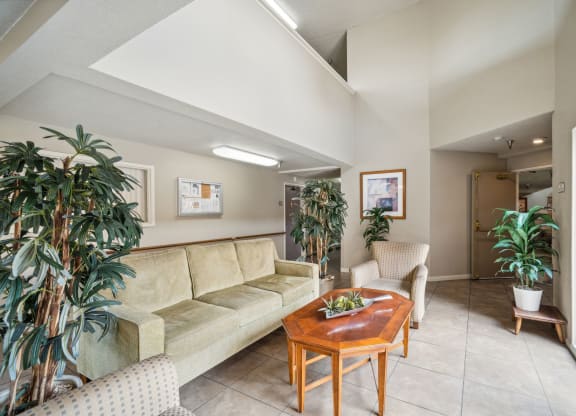 a living room with a couch and a coffee table