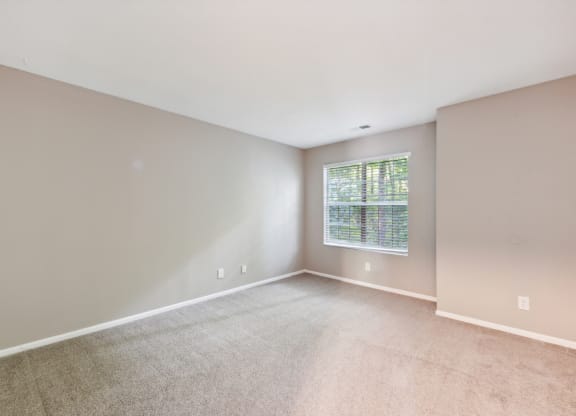an empty room with carpet and a window