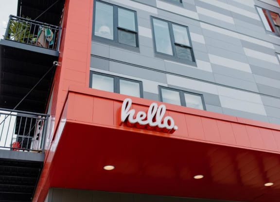 Exterior Signage at Hello Apartments, Minneapolis, MN, 55427