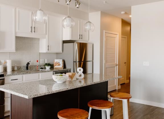 Gourmet Kitchen With Island at Hello Apartments, Minneapolis, 55427