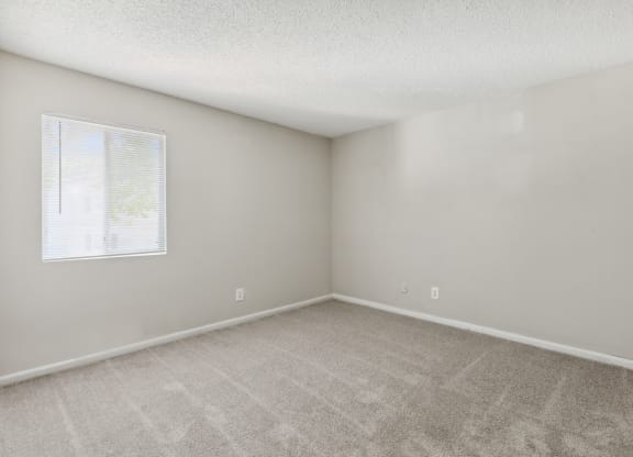 an empty room with carpet and a window
