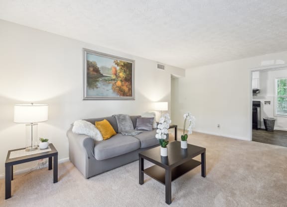 a living room with a couch and a coffee table