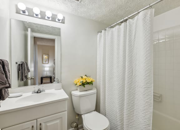 a bathroom with a shower and a toilet and a sink