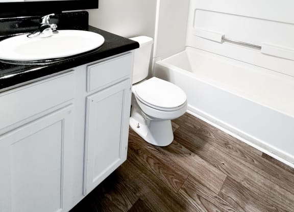 a bathroom with a toilet sink and bathtub