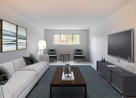 Renovated Living Room at Cardiff Hall Apartments, Towson, Maryland