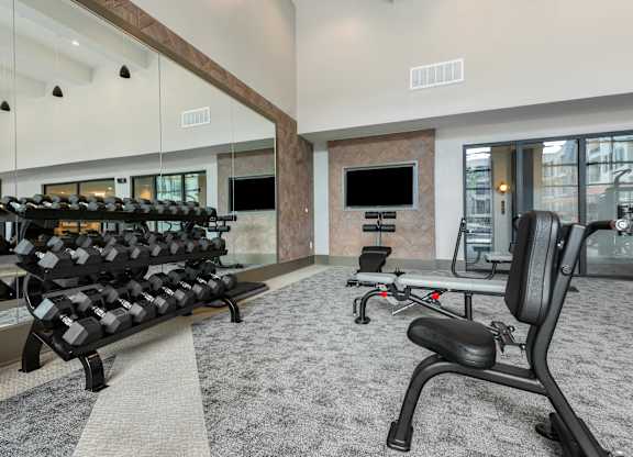 the gym at the enclave at woodbridge apartments in sugar land, tx