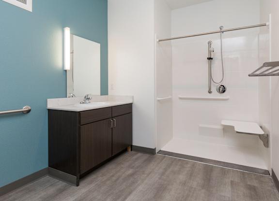 spacious walk in shower