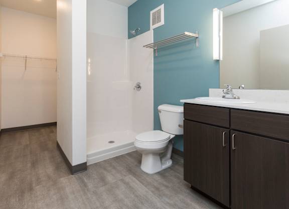 spacious bathroom and closet space