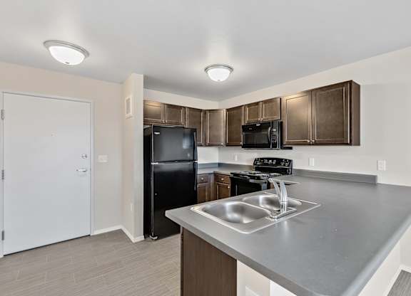 Kitchen with black appliances