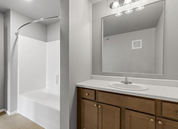 bathroom vanity and tub