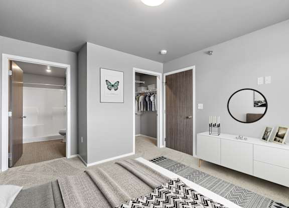 bedroom with entry door