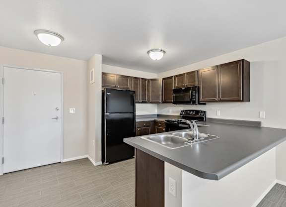 Kitchen with black appliances