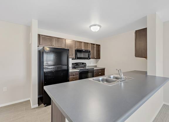 Kitchen with black appliances