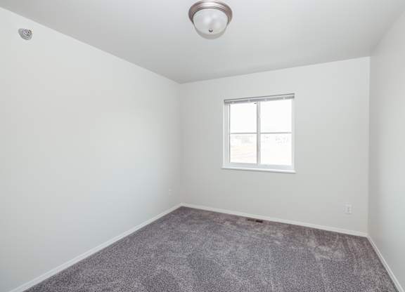 an empty room with carpet and a window