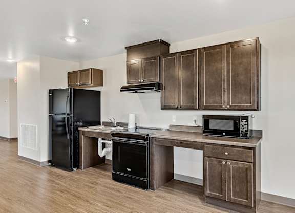 Kitchen with black appliances