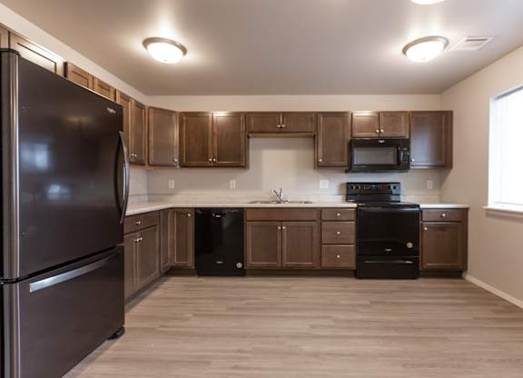 kitchen with long countertop