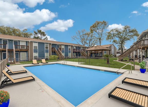 Swimming Pool Area at Hackberry Ranch Apartments, Clute, Texas