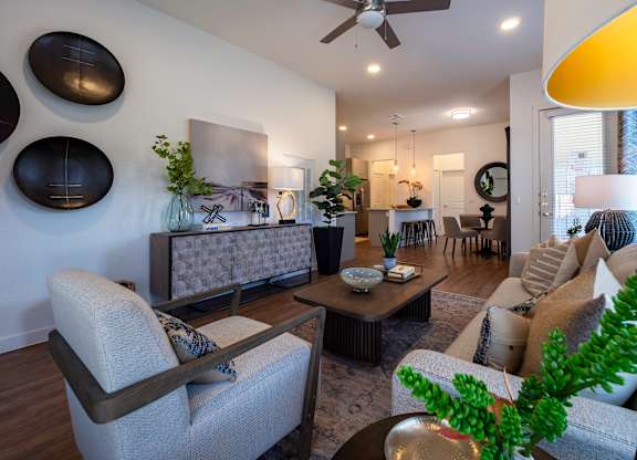 Living Room With Kitchen at Villas of Mason Hills, Leander, TX