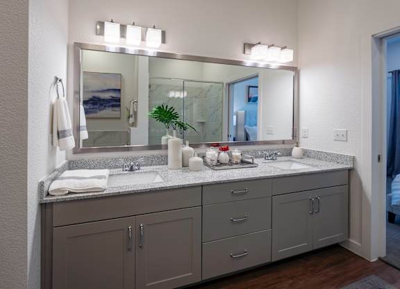 Bathroom With Vanity Lights at Villas of Mason Hills, Texas 78641