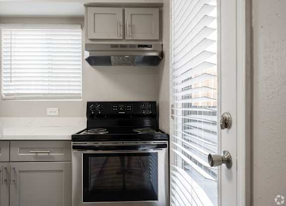 Black stove at Brook Meadow Village, Austin