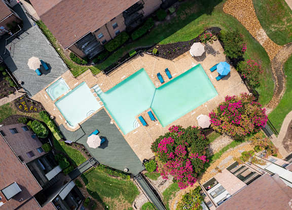 Aerial view of pool at Brook Meadow Village, Austin, TX, 78758