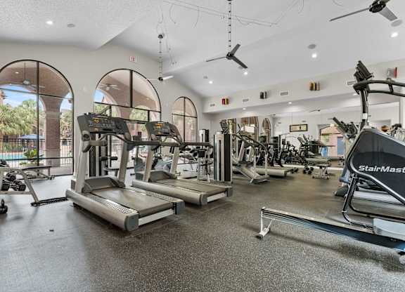 Fitness with cardio equipment and strength training machines at Melia Medical Center Apartments, Houston, TX