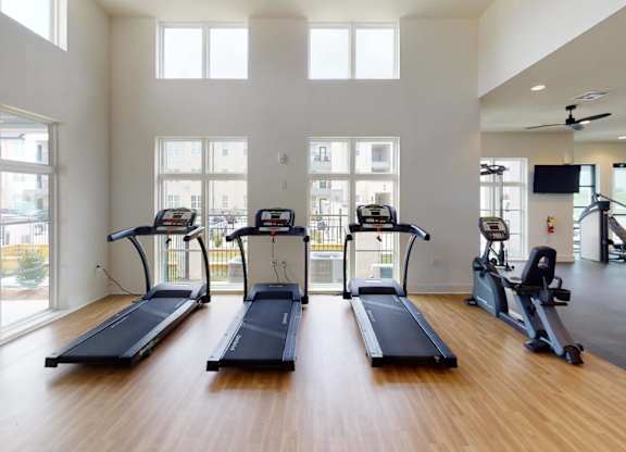 the gym is equipped with cardio equipment including treadmills at The Fitzroy San Marcos, San Marcos