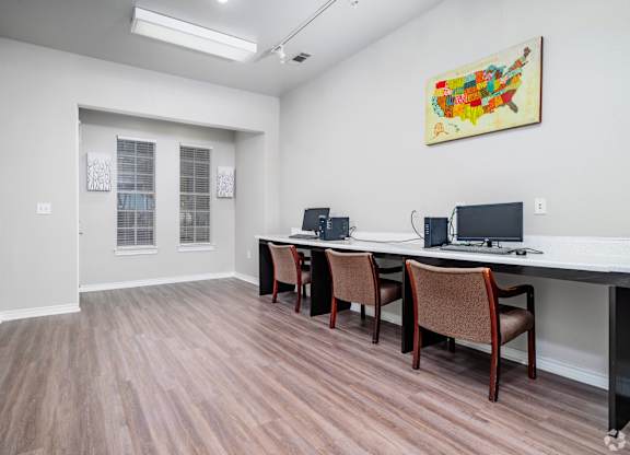 Business center with computer workstations at Houston Street Townhomes Apartments, San Antonio, 78220