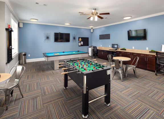 Game Room with Foosball and Billiards at Abberly Crossing Apartment Homes by HHHunt, Ladson, SC, 29456