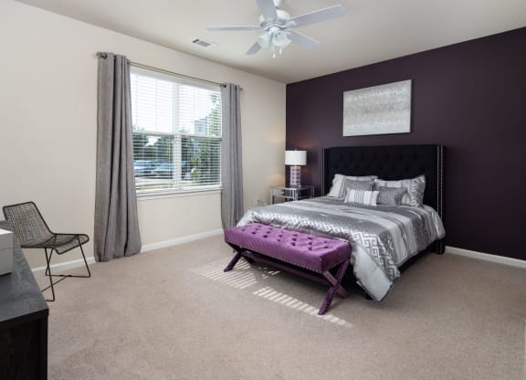 Modern Bedroom With Ceiling Fan at Abberly Village Apartment Homes, West Columbia, South Carolina