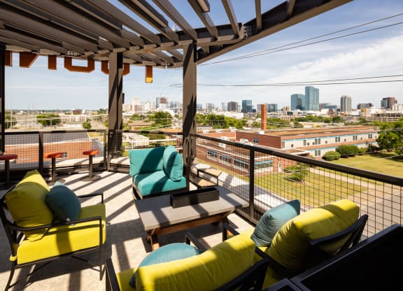 a view of the city from the rooftop deck at Abberly Foundry Apartment Homes, Nashville, TN