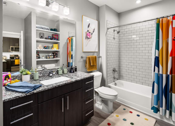bathroom in a bedroom plus den unit.  at Abberly Noda Vista Apartment Homes, Charlotte, North Carolina