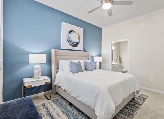 a blue and white bedroom  at West Ashley Apartment Homes, Charleston, South Carolina