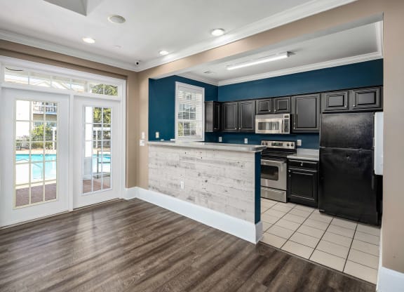Clubhouse Kitchen at Abberly Woods Apartment Homes, Charlotte