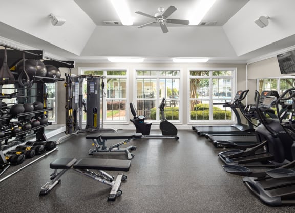 the gym at Abberly Grove Apartment Homes, Raleigh