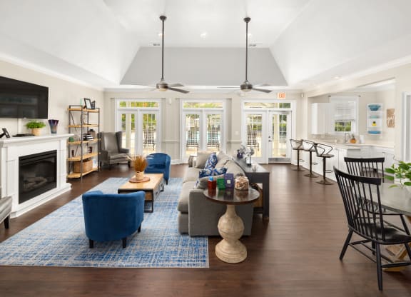 Resident clubhouse with fire place at Abberly Grove Apartment Homes, North Carolina
