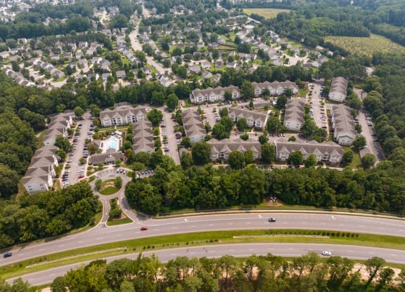 Aerial view of community at Abberly Grove Apartment Homes, North Carolina, 27610