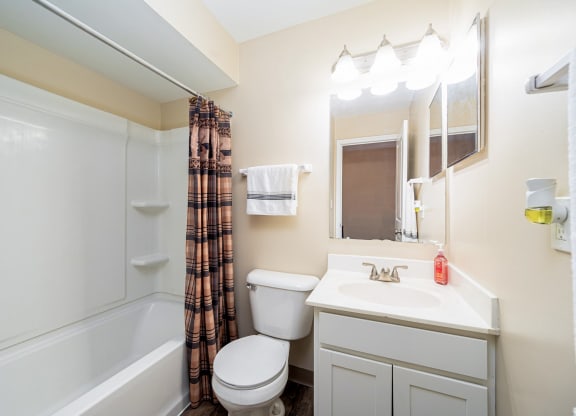 a bathroom with a sink toilet and a tub