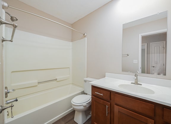 a bathroom with a sink toilet and bath tub