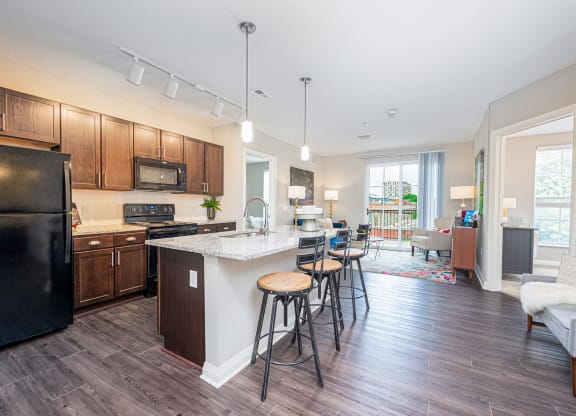 the preserve at ballantyne commons apartment kitchen and living room