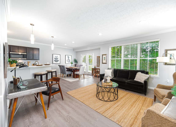 a living room with a couch and a table