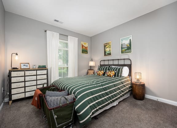 a bedroom with a bed and a dresser