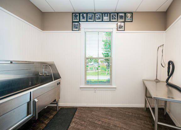 a kitchen with a sink and a window