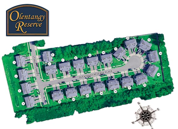A map of the Olentangy Reserve with a compass rose in the corner.
