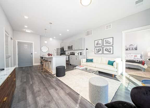 a view of a living room with a police light on the floor