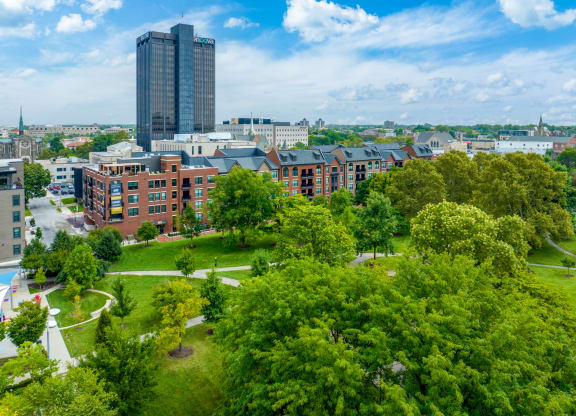 a view of the campus from the top of a building