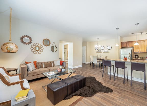 a living room with a couch and a table