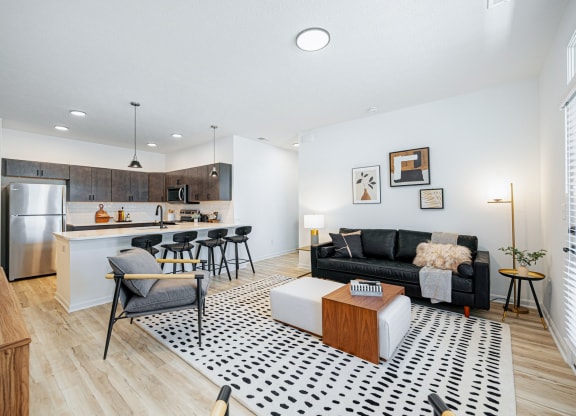a living room with a couch and a table