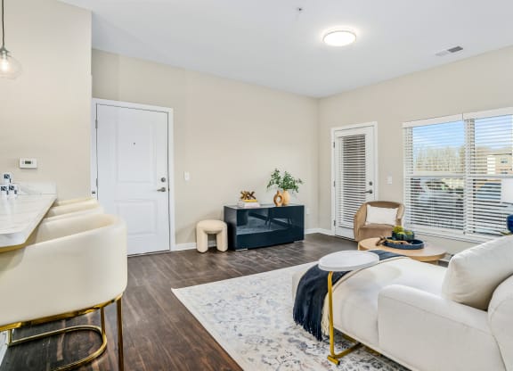 a living room with a couch and a table