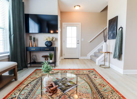 Living room at The Strand at Beulah Luxury 2 bedroom Townhomes for rent in Grove City Ohio